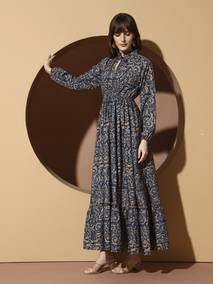 OTABU Women A-line Light Blue Maxi/Full Length Dress