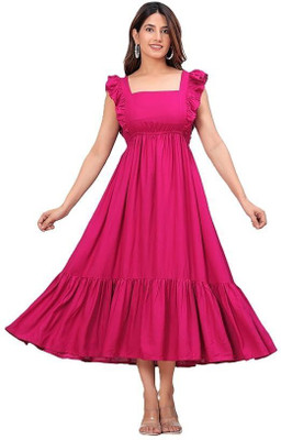 AF Ankita Fashion Women A-line Pink Midi/Calf Length Dress