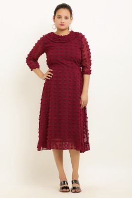 MA FASHION Women Fit and Flare Maroon Dress