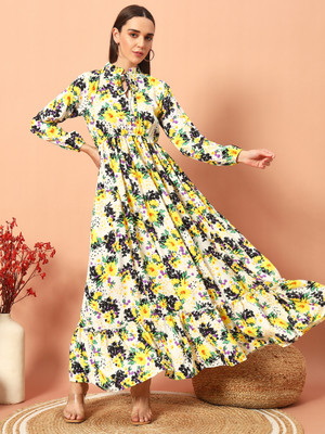 ZWERLON Women A-line Multicolor Maxi/Full Length Dress