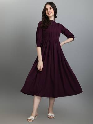 Prime Mart Women Fit and Flare Purple Dress