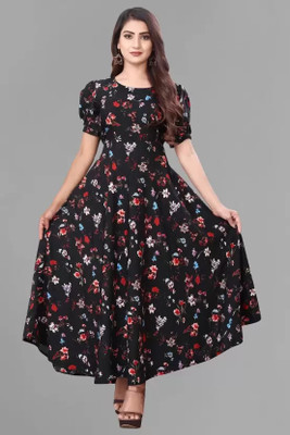 VM STUDIO Women A-line Black Maxi/Full Length Dress