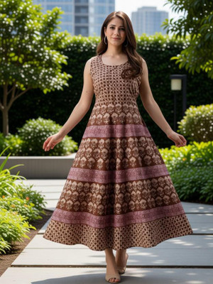 ANUNJA Women A-line Brown Dress