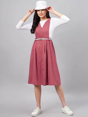 WineRed Women Fit and Flare Pink Midi/Calf Length Dress