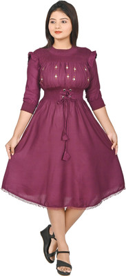 SClassicFashion Women Empire Waist Purple Knee Length Dress