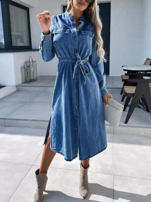 FENCING Women Fit and Flare Light Blue Midi/Calf Length Dress