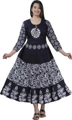 Siya Enterprises Women Fit and Flare Black Maxi/Full Length Dress