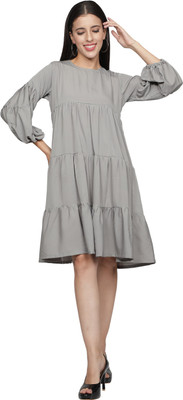 Flaunt Women A-line Grey Knee Length Dress