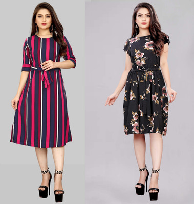 Modli 20 Fashion Women Fit and Flare Multicolor Knee Length Dress