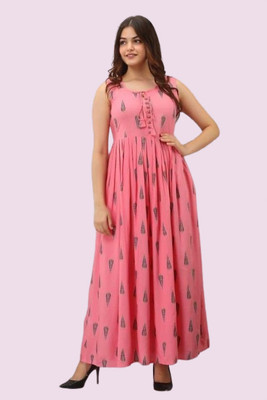 chaaya Women Fit and Flare Pink Maxi/Full Length Dress