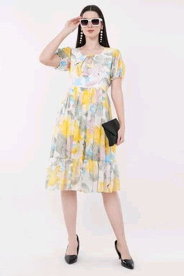Herway Women Fit and Flare Yellow Midi/Calf Length Dress