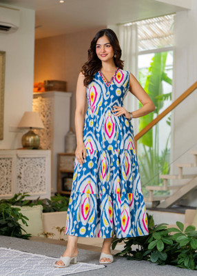 RD Fab Women Fit and Flare Blue Maxi/Full Length Dress