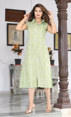 RD Fab Women Printed A-line Kurta(Green)