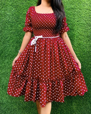 BuyUniqueFashion Women Fit and Flare Maroon Below Knee Dress