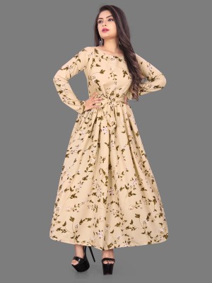 tanvi creation Women Fit and Flare Beige Dress