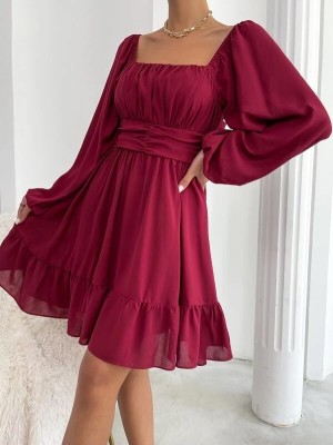 STAINLESSED Women Fit and Flare Maroon Dress