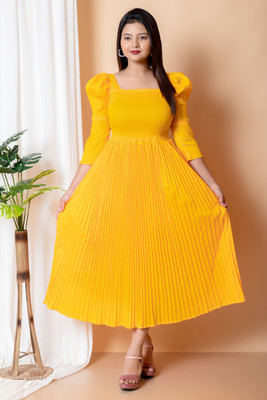 SClassicFashion Women A-line Yellow Maxi/Full Length Dress