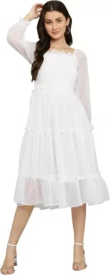 RENUFAB Women Fit and Flare White Dress