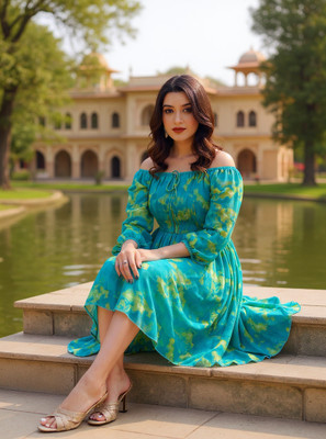 Attire Empire Women Fit and Flare Purple, Green, Pink, Black, Blue, White Maxi/Full Length Dress