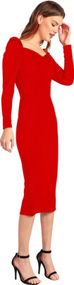 Trendz Creation Women Bodycon Red Below Knee Dress