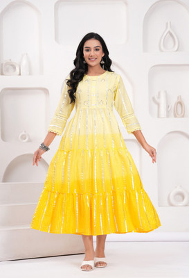 Bhavyansh International Women Dyed/Ombre Anarkali Kurta(Yellow)