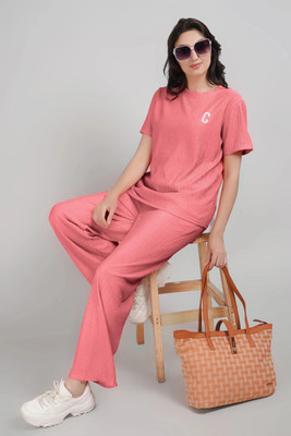 Lugo Women Solid Pink Night Suit Set
