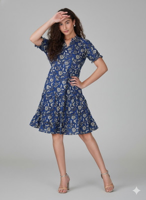 SoftAndSoothe Women Fit and Flare Multicolor Knee Length Dress