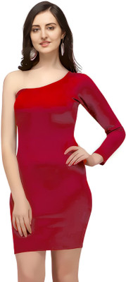 ZELZIS Women Bodycon Red Above Knee/Mid Thigh Length Dress