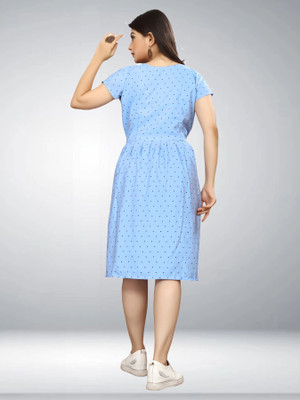 FashhionWorld Women A-line Light Blue, Black Below Knee Dress