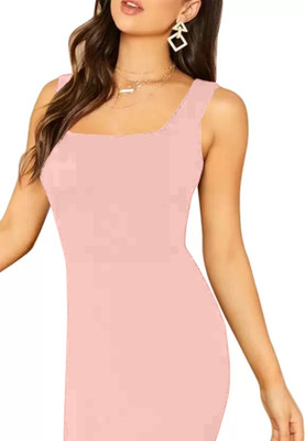 Babisaa Women Bodycon Pink Below Knee Dress