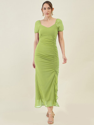 METRONAUT Women A-line Light Green Maxi/Full Length Dress