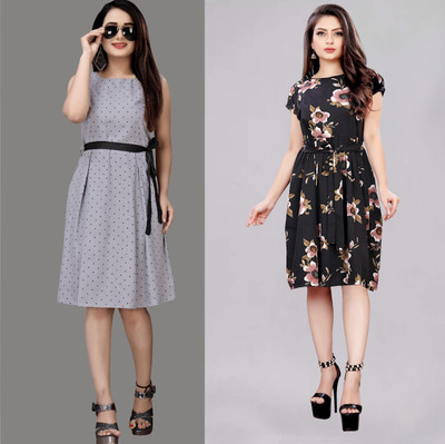 Modli 20 Fashion Women Fit and Flare Multicolor Knee Length Dress