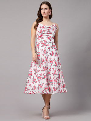 METRONAUT Women Fit and Flare Multicolor Midi/Calf Length Dress