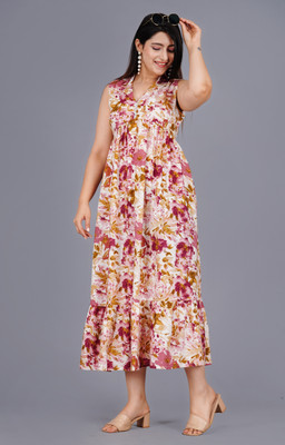 MintMarie Women Fit and Flare Multicolor Midi/Calf Length Dress