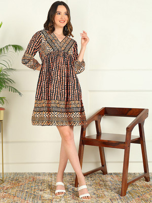 mokshi Women Fit and Flare Multicolor Mini/Short Dress