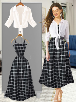 LEETOS Women A-line White, Black, White Ankle Length Dress