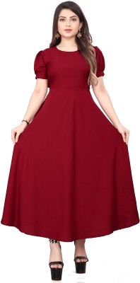 QUEUEE CREATION Women Fit and Flare Maroon Dress