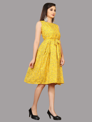 maruti fab Women Fit and Flare Yellow Knee Length Dress