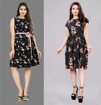 tanvi creation Women Fit and Flare Multicolor Knee Length Dress