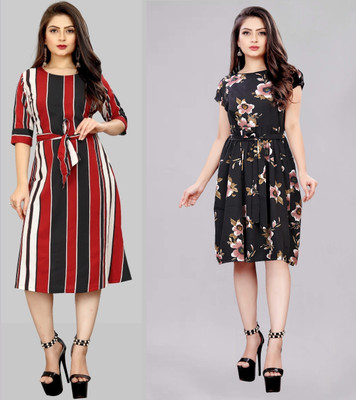 Modli 20 Fashion Women Fit and Flare Multicolor Knee Length Dress
