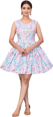 Ajfab Women Fit and Flare Multicolor Above Knee/Mid Thigh Length Dress