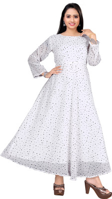 ALISHA FASHION Flared/A-line Gown(White)