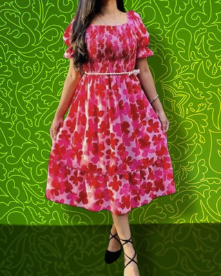 LuxeStyle Women Fit and Flare Pink Knee Length Dress