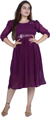 Ala Fashion Women Pleated Purple Dress