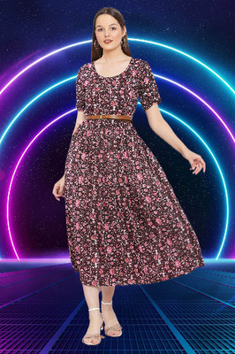 richapparel Women Fit and Flare Black Maxi/Full Length Dress
