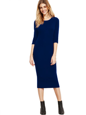 Babisaa Women Bodycon Blue Below Knee Dress