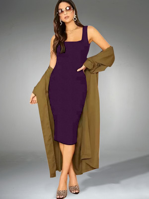 Babisaa Women Bodycon Purple Below Knee Dress
