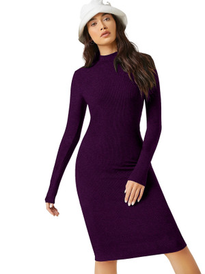 Babisaa Women Bodycon Purple Below Knee Dress