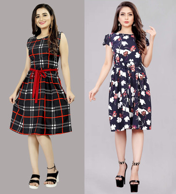 maruti fab Women Fit and Flare Blue Below Knee Dress