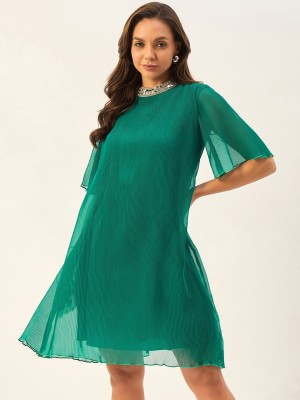 DRAPE AND DAZZLE Women A-line Green Dress